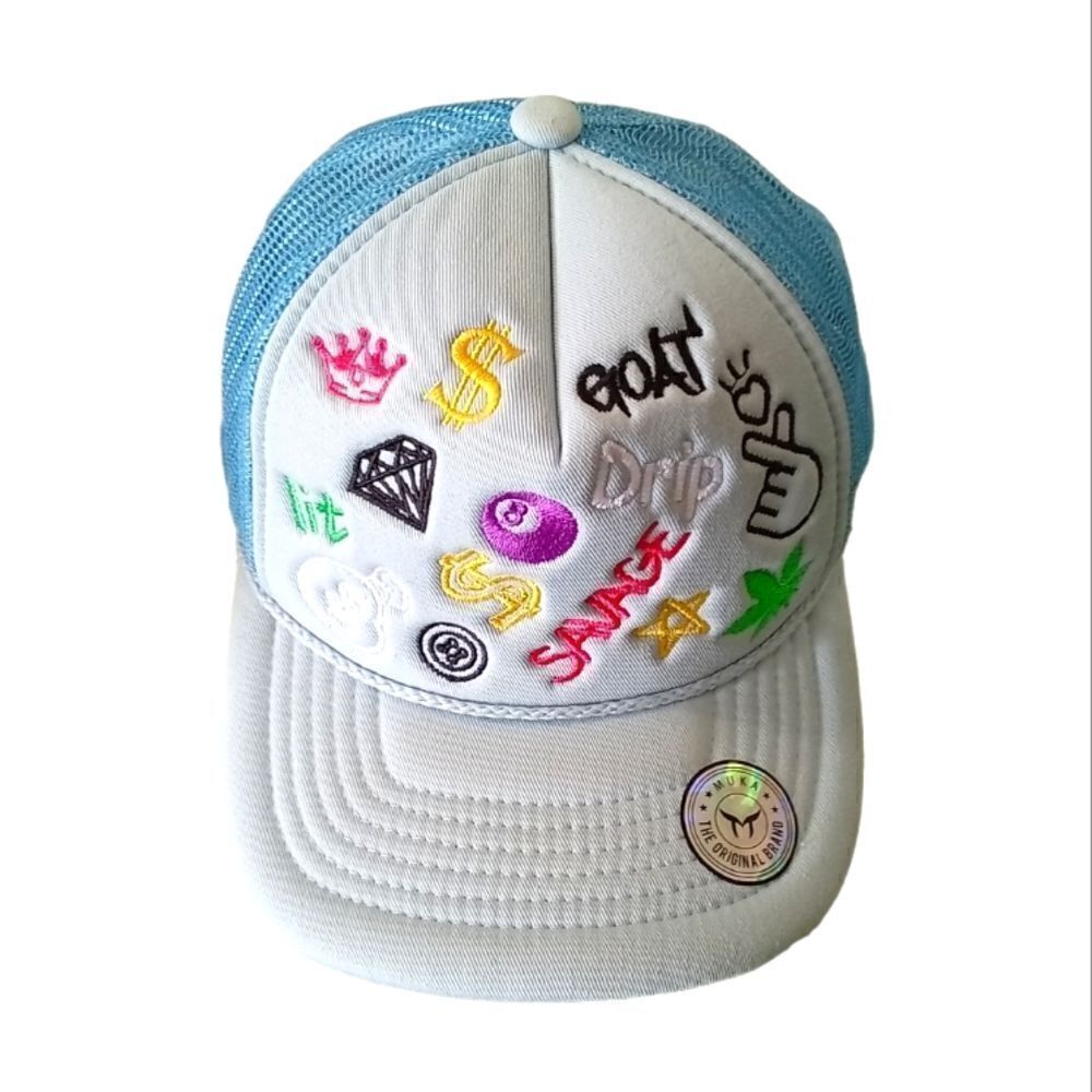 Muka GOAT Trucker Hat Cap Light Blue Mesh Gray Brim Embroidered  Adjustable